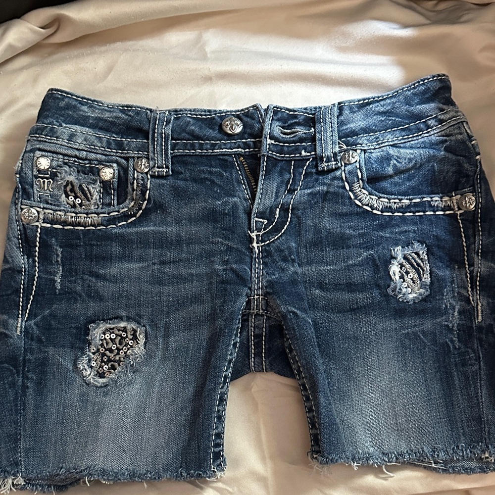 Miss Me Blue Jean Shorts with Sequin Details